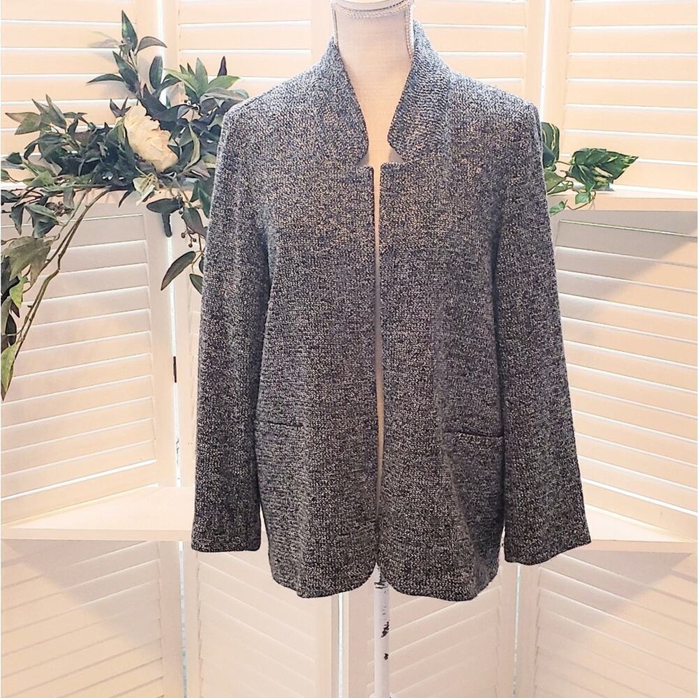 SOFT SURROUNDINGS GRAY/BLACK BLAZER WITH POCKETS SIZE PS